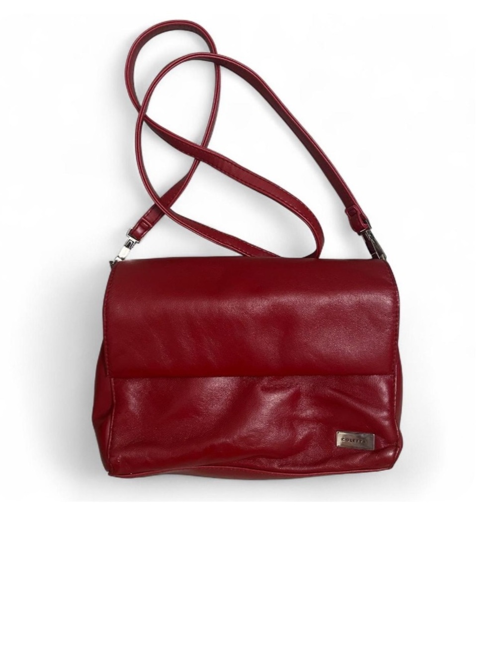 Vintage Coletta Red Leather Shoulder Bag Minimalist Crossbody Purse Leather
